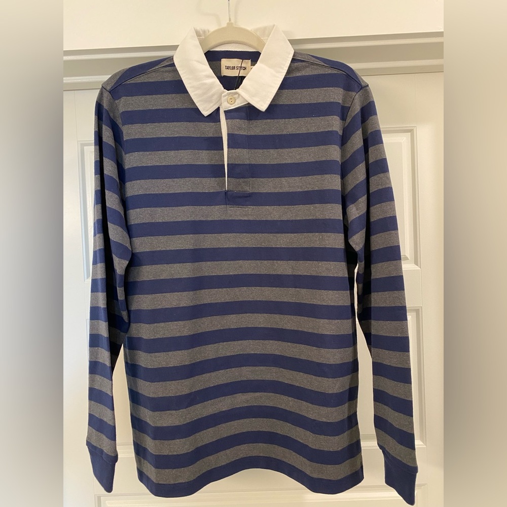 Taylor Stitch - The Heavy Bag Rugby Shirt in Navy Stripe